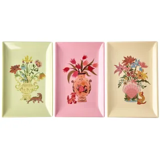 RICE Melamin Sushi-Teller Chinese Prints 3er-Set, Chinesische Muster - 23,3 x 15,5 cm