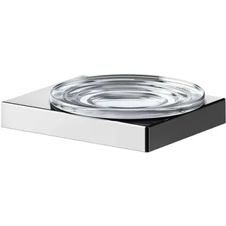 KEUCO Seifenschale aus Metall Chrom glänzend, Kristall-Glas klar, für Badezimmer Dusche Küche, Wandmontage, Seifenablage, Seifenhalter, Edition 90 Square