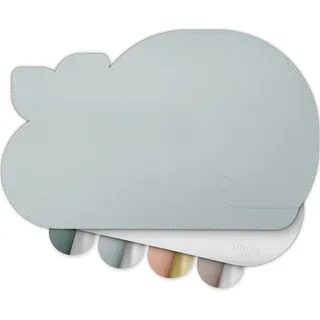 smøla Platzset für Kinder - Wal I Abwaschbares Tischset aus BPA-freiem PU-Leder I Platzdeckchen Tischunterlage für Kleinkinder & Babys I 2-Farbig (Morgen-Blau/Silber)