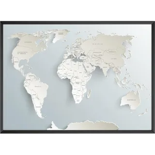 MJ-GRAPHICS® | Weltkarte mit Ländern und Beschriftung Poster - Weltkarte in 3D - Wanddekoration für Büro, Schlafzimmer, Wohnzimmer & Bildung - Fine Art Kunstdruck 300g A3 - ohne Rahmen