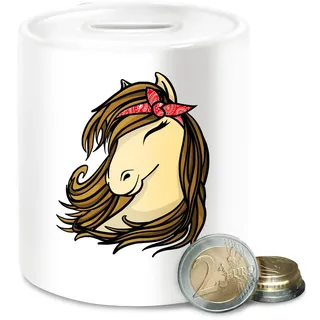 Spardose - Pferde - Pferdekopf Zeichnung mit Haarband I Geschenk Pferdeliebhaber I Pferdemädchen - Unisize - Weiß - Pferd spardose￼ mädchen REIT sprüche Westernreiten Namen Reiter