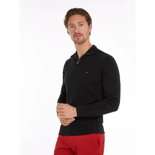 Tommy Hilfiger Troyer TOMMY HILFIGER "PIMA ORG CTN CASHMERE ZIP MOCK", Herren, Gr. XXXL (58), schwarz, Obermaterial: 95% Baumwolle, 5% Kaschmir, Rippstrickbündchen, Pullover Troyer