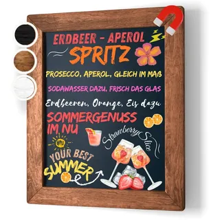 ELAFI® Magnetische Kreidetafel A4 (28×37 cm) zum Aufhängen – Schiefertafel mit braunem Holzrahmen, Wandtafel/Schreibtafel für Küche, Menü & Gastro, inkl. Juteseil
