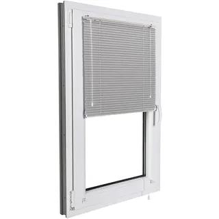 Alu-Jalousie Für Innen/Außen, Kabellos Jalousie Aluminium Maßanfertigung, Sichtschutz Horizontale Jalousetten für Schlafzimmer, Terrasse, Büro(Grau)