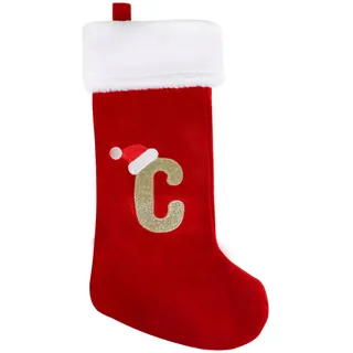 SULOLI Personalisierte Weihnachtsstrümpfe mit Buchstaben,43 cm Bestickter Nikolausstrumpf,Christmas Stockings Weihnachtssocken Zum Aufhängen für Weihnachtsbaum und Süßigkeiten (C)