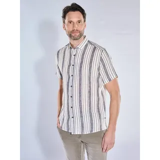 ENGBERS GERMANY Herren Kurzarm-Hemd aus Leinen Braun slim fit gestreift Button Under - XXL