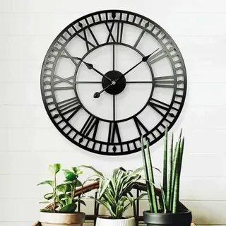 Garten-set, Wetterfeste Retro-gartenuhr Mit Römischen Ziffern Im Vintage-stil, Schlichtes Schmiedeeisen, Geräuschlose, Batteriebetriebene Außenuhr, 40 Cm