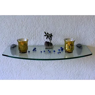 Dekoleidenschaft Wandregal aus 10mm Glas, satiniert, Verschiedene Formen und Größen, Glasregal, Glasboden, Glasablage, Badregal, Eckregal Bad Ablage Regal (Wandclips Silber, 90x20-30 cm Convex)