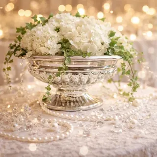 DRULINE 25 cm Dekoschalen Keramikschale Dekovase Vase Hochzeitsdeko Übertöpfe Silber Blumenvase Pflanzgefäße Tisch-Deko Silber Blumenschale Vasen Silberschale Blumengefäß Nostalgie Dekoschale mit Fuß