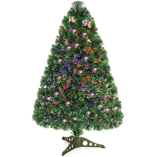 GOPLUS Künstlicher Weihnachtsbaum mit Glasfaser-Farbwechsel, 90/120/180/150cm Tannenbaum mit Beleuchtung, PVC-Nadeln, für Zuhause, Büro (Grün-90 cm)