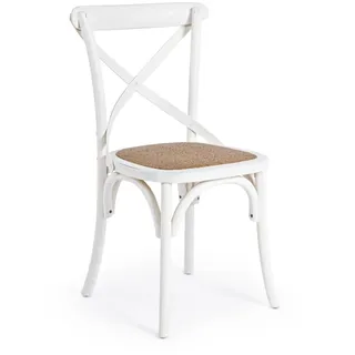 Stuhl Cross aus Ulmenholz und Rattan, klassischer Stil, Weiß, langlebig und pflegeleicht