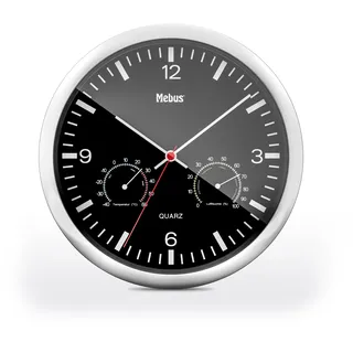 MEBUS Quarz-Wanduhr 25,0 cm 56731 silber/schwarz