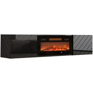 MIRJAN24 TV-Schrank Luxe (mit zwei Drehtüren, Elektrische Kamin) Realistische LED-Flamme, Gehärtetes Glas, 183x35x38 cm schwarz