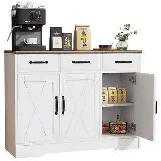oyajia Sideboard Küchenschrank Aufbewahrungsschrank mit 3 Türen (Sideboard mit Schubladen, Aufbewahrungsschrank mit Türen, für Wohnzimmer Küche Esszimmer), verstellbare Ablage,40 x 108 x 81 cm weiß