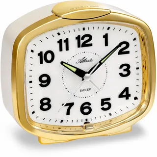 Atlanta Lauter Glockenwecker mit Nachtlicht dauerhafte Beleuchtung Lichtsensor Quarzwecker ohne Ticken - 2155/9 Gold/Beige