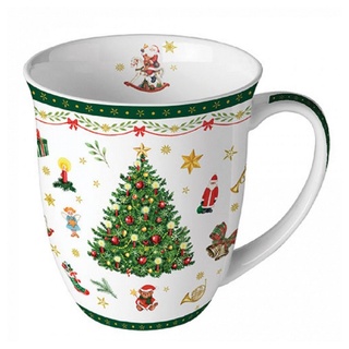 Ambiente Luxury Paper Products Becher Weihnachtsbecher- Silvester - Herbst / Winter Tee - Kaffee Tasse, Porzellan Weihnachtsbaum, Kollektion Mug Weihnachten Geschenkartikel grün