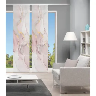 Vision S Schiebegardine MARMOSA 2er SET (2 St), Paneelwagen, blickdicht, Bambus-Optik, Digital bedruckt goldfarben|rosa