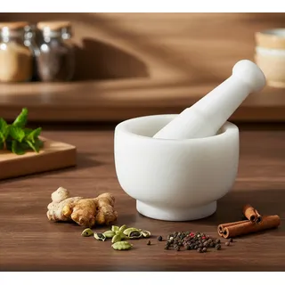 KLEO 15,2 cm breit (für große) weiß natur Marmor Stein Mörser und Pistill Set wie Spice, Medizin Grinder Kartoffelstampfer - Marble Mortar Pestle Set (Weiß)