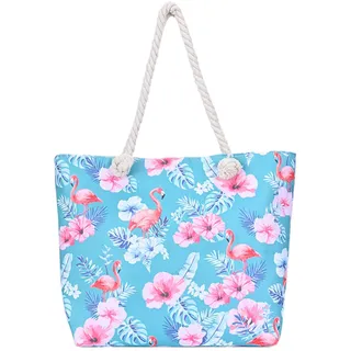 Strandtasche XXL mit Reißverschluss und Badetasche Groß Wasserdicht Flamingo Schultertasch Familie Schwimmtasche Damen Shopper Tasche Beach Tote Bag Tragetasche für Strand Reisen Einkaufen Fitness - 45x12x34cm