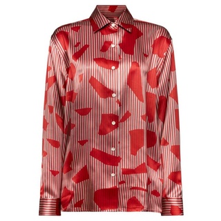 Esprit Langarmbluse Button-Down-Hemd aus Seide mit Print rot S