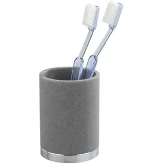 WENKO 18724100 Zahnputzbecher Casone - Zahnbürstenhalter für Zahnbürste und Zahnpasta, Polyresin, 7 x 10.3 x 7 cm, Grau