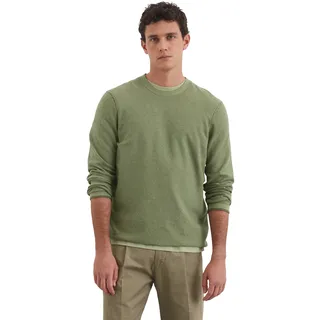 Rundhalspullover MARC O'POLO "im Inside-Out-Stil", Herren, Gr. M, summer sage, Obermaterial: 60% Baumwolle, 21% Viskose, 19% Leinen, gestreift, casual, Rundhals, Langarm, Pullover