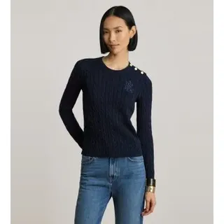 Lauren Ralph Lauren für Damen. 200P14039002 Zopfmusterpullover mit marineblauen Knöpfen (S), Lässig, Baumwolle, Langarm