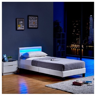 HOME DELUXE Bett LED Bett ASTRO (Set, 2-tlg., Bett und Lattenrost), extra großes gepolstertes Kopfteil,Variante mit oder ohne Matratze weiß