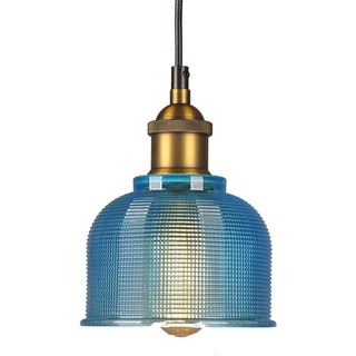 LFsem Vintage Industrielle Pendelleuchte Bunte Glas Lampenschirm Decken Leuchte E27 Loft Hängelampe Suspension Beleuchtung Für Restaurants Bar (Blau)