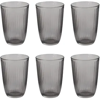 BUTLERS 6er Set Trinkgläser 390 ml Klarglas - LINEE | Farbe Grau - Wasserglas für Limonaden & Säfte - Universalglas für Softdrinks & Cocktails - Rillenstruktur