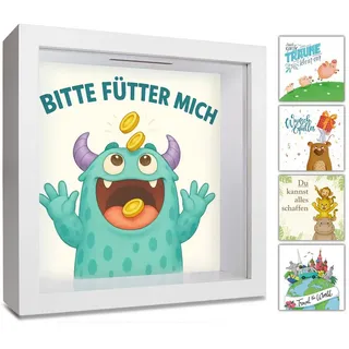 GLÜCKSWOLKE Spardose mit 9 Motive zur Auswahl, (Wunscherfüller, Dream Big, Lebensbaum, Travel, Hochzeit, Sparschwein, Mäuse, Monster, Dschungel, Kinder), Geldgeschenke Verpackung für Geburtstag I Sparbüchse Junge & Mädchen weiß