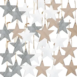 Weihnachtsanhänger Sterne, 30 Stück: Holzanhänger Stern, Geschenkanhänger Holz Weihnachten, Anhänger Geschenke & Zweige, Baumschmuck, Weihnachtliche Deko, Zum Beschriften, Weihnachtsdeko Klein, 10 cm