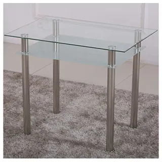 HOOZ Esstisch aus Glas mit 6 mm Sicherheitsglas & Facettenschliff 90 x 60 x 75cm (Glastisch, 1-St., zusätzlicher Stauraum), satinierte Ablagefläche weiß
