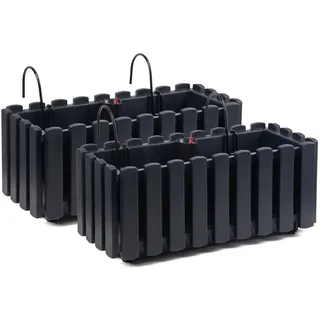 Tymar Blumenkasten mit Halterungen landhausstil, Balkonkasten lattenoptik, Pflanzkasten Landhaus, 2er-Pack, Garten, Balkon, Terrasse (Anthrazit, 40 cm)