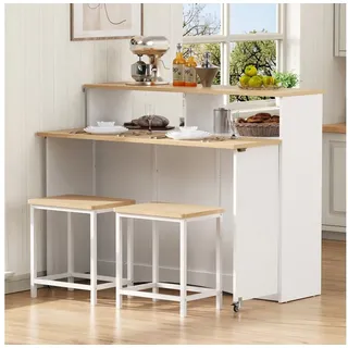 ANYSUN Küchenzeile Kochinsel, Küchenarbeitsblock, Inselküche, Arbeitsinsel, (Set), Ausziehbarer Essbereich Kücheninsel mit Stühlen Sideboard Stauraum weiß
