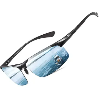 DUCO Herren Polarisierte Al-Mg Sonnenbrille Kohlefaser-Sportbrille 8277 | 23g Ultraleichte Fahrerbrille für Männer, UV400-Schutz Verspiegelt Linse Kategorie 3, Verstellbare Nasenpads, Federscharnier - Einheitsgröße