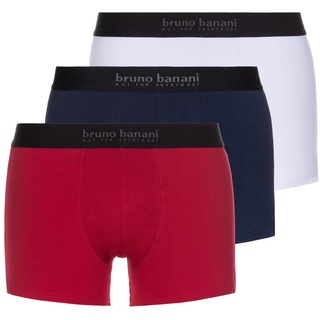 Bruno Banani Herren Boxershorts, 3er Pack - Energy Cotton, Baumwolle, einfarbig mit schwarzem Bund rot/blau/weiß S (Small)