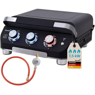 Skandika Gasplancha Palo | Gas Plancha Grillplatte, 3 Brenner, Abtropfschale, transportabler Gasgrill mit Kochplatte | Outdoor, Camping, Balkongrill, Tischgrill, Grillplancha, Gasbräter (mit Deckel)