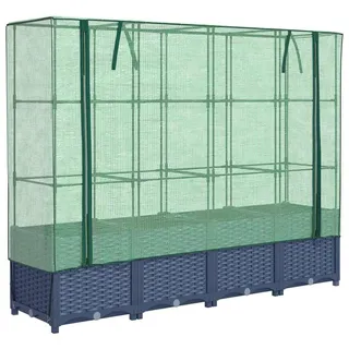 vidaXL Hochbeet mit Gewächshaus-Aufsatz Rattan-Optik Blaugrau 160 x 138 x 40 cm