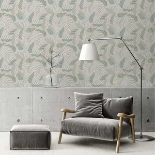 Bricoflor Moderne Tapete Creme Grün mit Leichtem Gold Effekt Palmenblätter Vliestapete Skandinavisch Ideal für Schlafzimmer