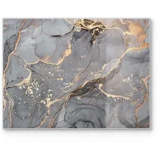 DEQORI Schneidebrett 'Elegantes Marmormuster', Glas, Platte Frühstücksbrett Schneideplatte goldfarben|grau 40 cm x 30 cm