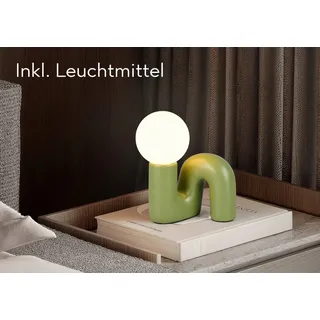 Reality Leuchten Tischleuchte QUINN, Keramik Tischlampe m. Glasschirm, Set inkl 2xG9 Leuchtmittel 3W, Ein-/Ausschalter, Leuchtmittel wechselbar, Warmweiß, Design Nachttischlampe, Schreibtischlampe Höhe 22cm, Glas Lampenschirm grün