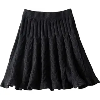 RWGSNB Damen Strickrock, Rippenstrickrock für Damen Uk Damen Minirock Faltenröcke mit Gummizug in der Taille Einfarbig Kurzer Rüschenrock Hohe Taille Winter Strickrock A Linie für den Alltag Sch - XL
