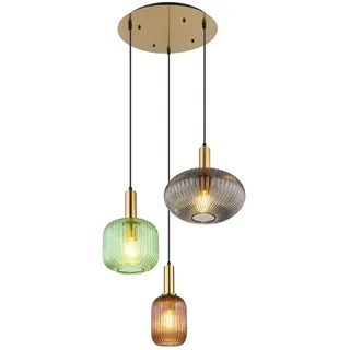 GLOBO LIGHTING Pendelleuchte, Leuchtmittel nicht inklusive, Pendelleuchte Retro messing Hängelampe Esstisch Glas bunt
