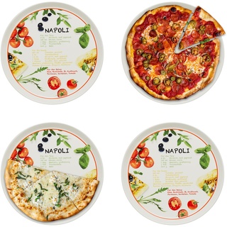 KHG 4er Set Pizzateller, extra groß mit 30cm Durchmesser in Napoli Print, perfekt für Gastro und Zuhause, hochwertiges Porzellan, Spühlmaschinengeeignet & perfekt Stapelbar