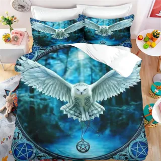 FABTOP Eule Bettwäsche 135x200 Winter Kinder Bettbezug Mit Kissenbezug Bettwäsche-Set Bettbezug Eule 3D, Mikrofaser Niedlichem Eulen-Print Bettwäsche (2,135x 200 cm)