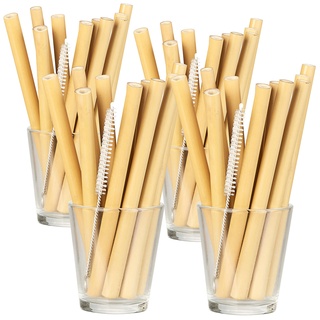 48 Bambus-Trinkhalme 130 mm, wiederverwendbar, mit Reinigungsbürste