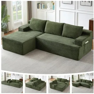 ANYSUN Ecksofa Couch L-Form, mit Liegeflache 3-Sitzer Ecksofa, Cord-Schlafsofa, Modulares Ecksofa, Loungesofa, Links / Rechts Chaiselongue Sofa,keine Montage erforderlich, modulares Schlafsofa für Wohnzimmer, Schlafzimmer, Wohnung und Büro grün