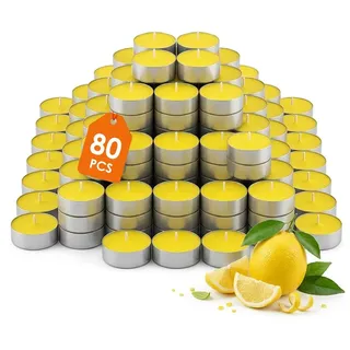 Zitronella Teelichter - 80 Stück - duftende Teelichter Citronella - Gelb