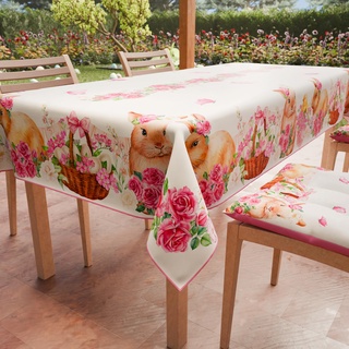 PETTI Artigiani Italiani - Tischdecke Ostern schmutzabweisend rechteckig Tischdecke Ostern Küche Design Pink Bunnys X24-Sitzer (140 x 450 cm) 100% Made in Italy